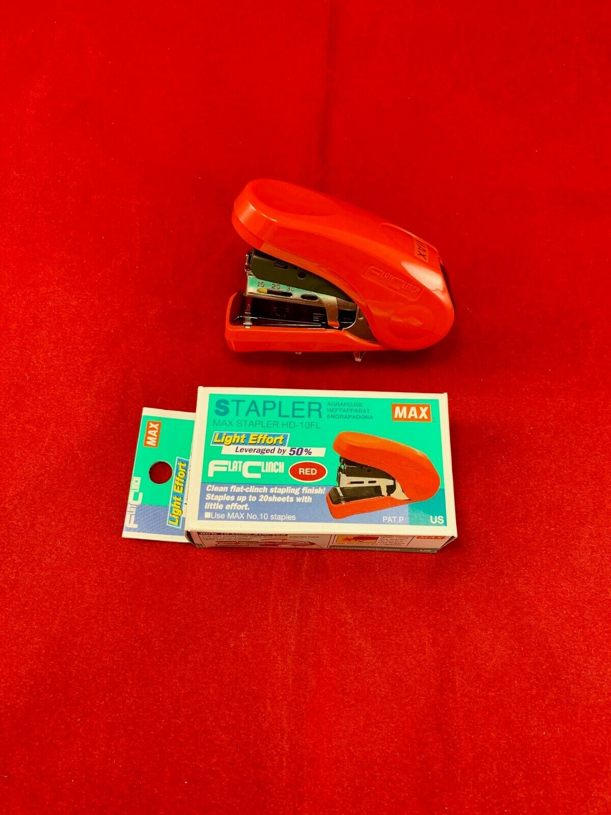 Stapler Max Flat Clinch Ergonomic Mini Style  - Great for Stapling Coin Holders-image