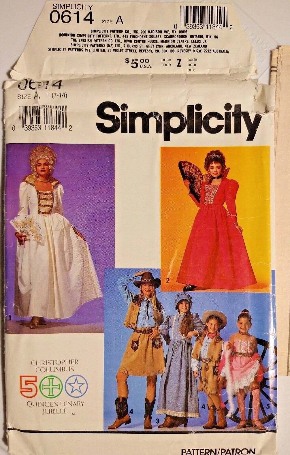 Simplicity 0614 Sewing Pattern Girls Historical Costumes