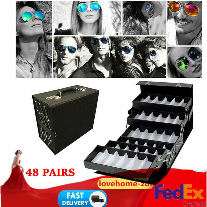 48 Pairs Foldable Sunglass Eyewear Display Case Tray Stand Suitcase Jewelry Box