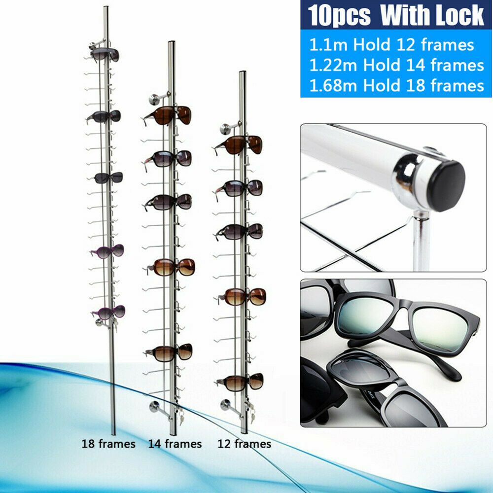 US 10pcs Sunglasses Eyeglasses Stand Holder Show Rack W/Lock 12/14/18 Frames