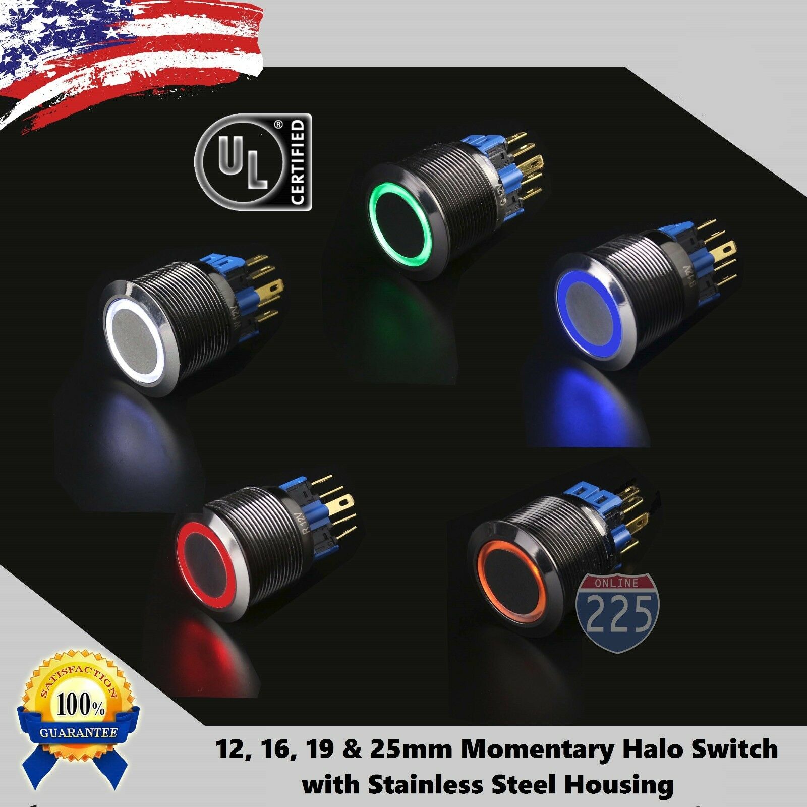 Angel Eye LED Momentary Stainless Steel Push Button Panel Mount Power Switch LOT