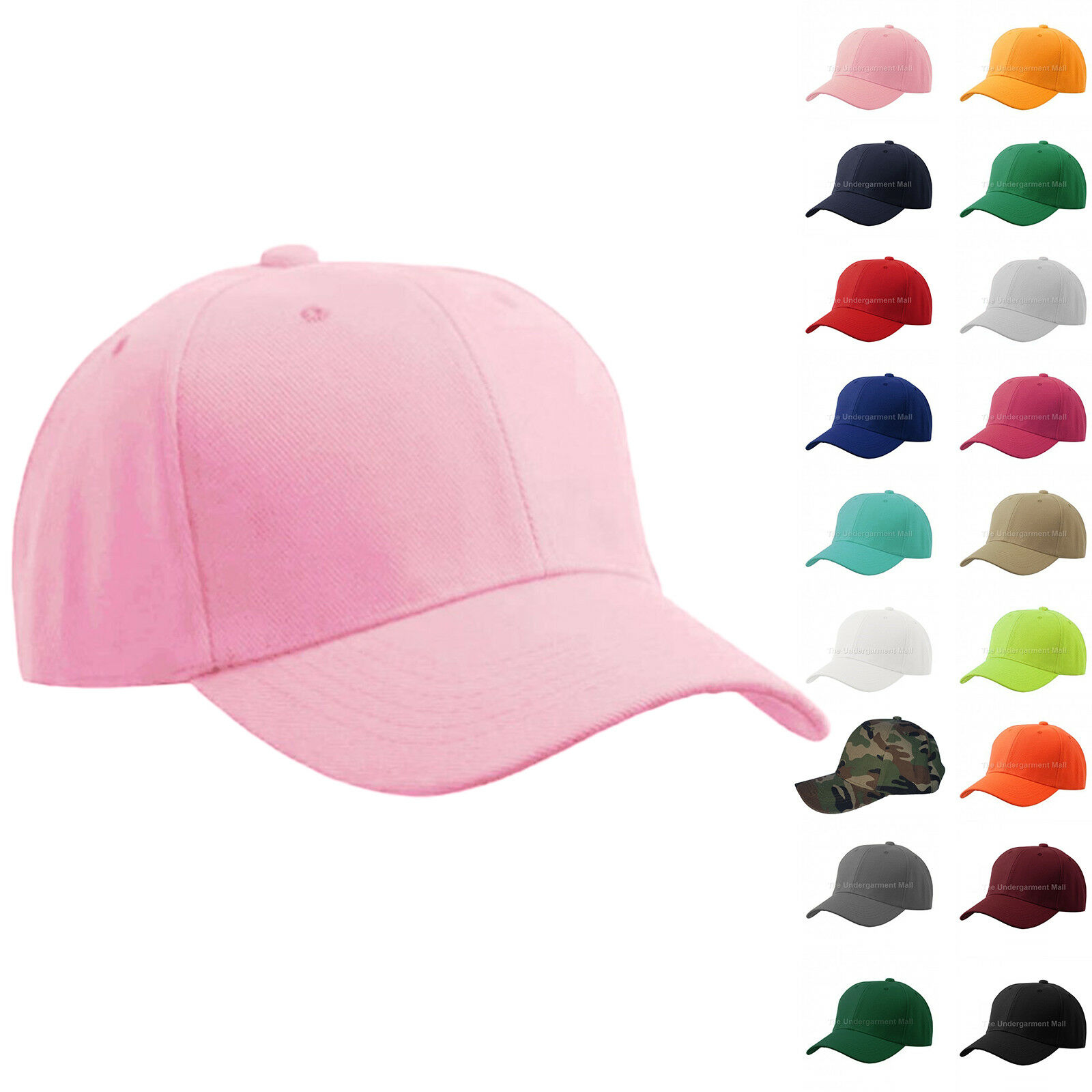 Baseball Cap Plain Kids Girls Strapback Solid Hats Polo Style Hook-N-Loop New