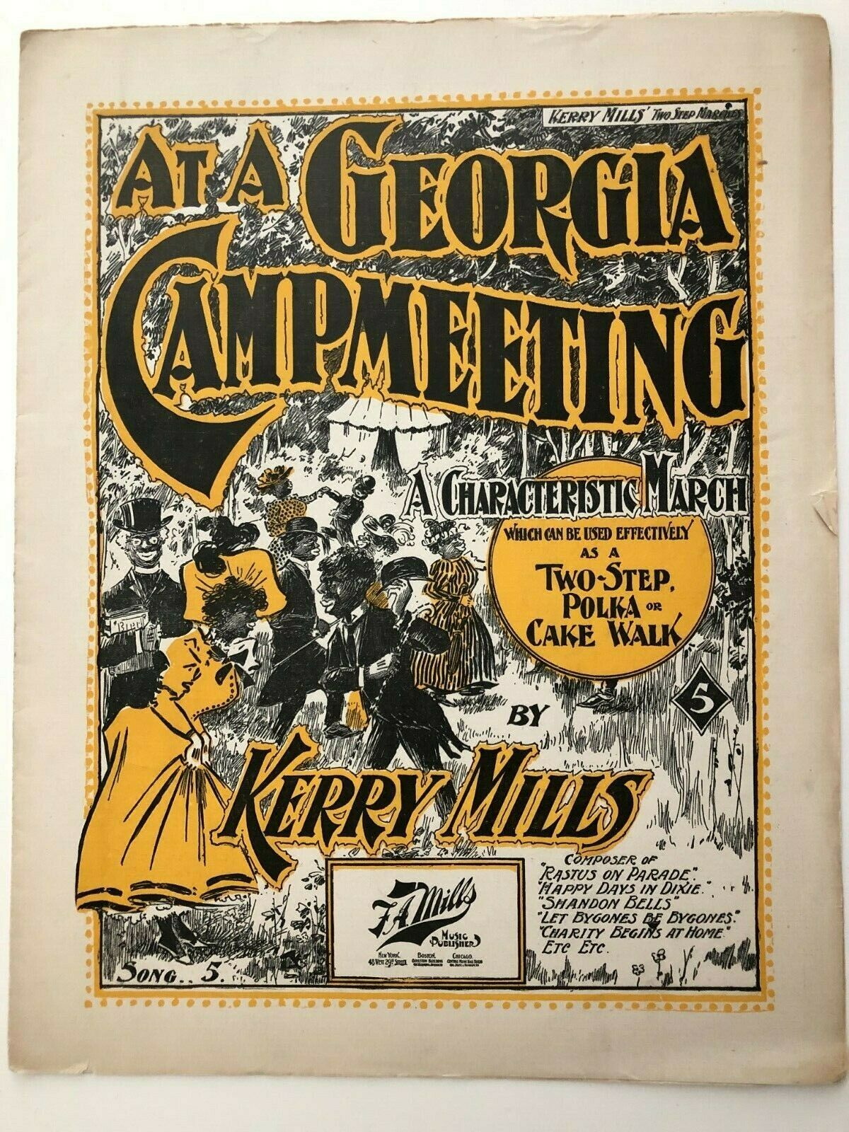 1899 Black Theme Sheet Music, At A Georgia Campmeeting w/ Black Caricatures