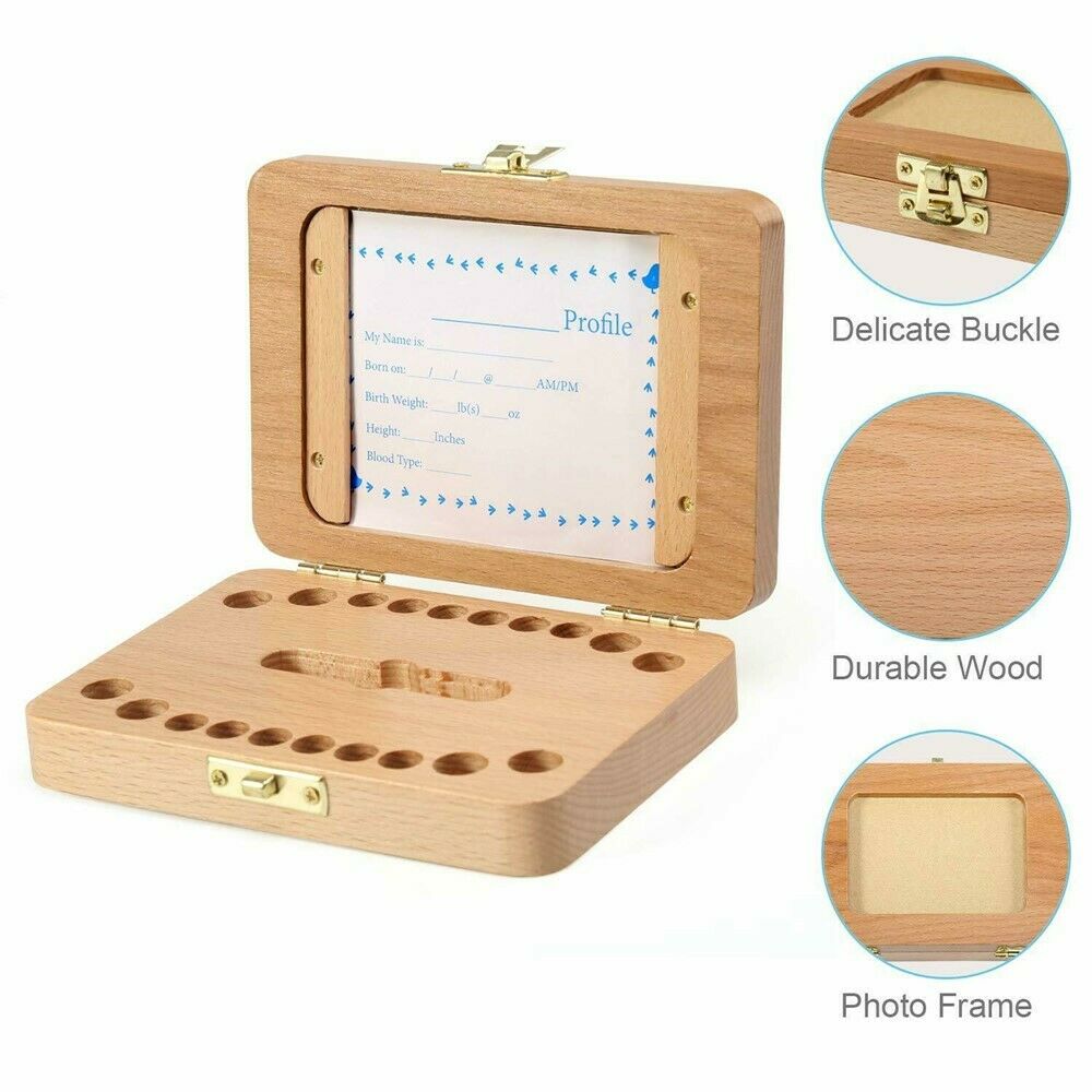 Wooden Baby Tooth Box Kids Keepsake Organizer for Baby Children Tooth Container