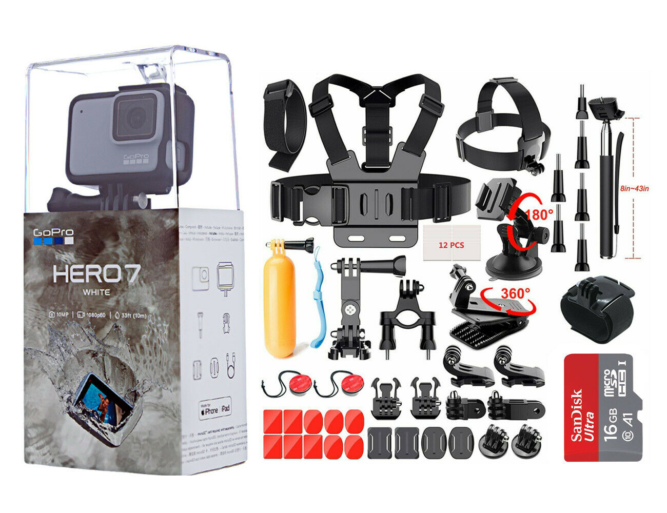NEW SEALED GoPro HERO7 White HD Waterproof Action Camera CHDHB601 Sports Bundle