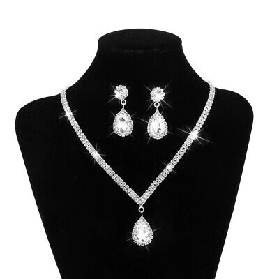 Teardrop Rhinestone Jewelry Necklace Earring Set Wedding Party Costume