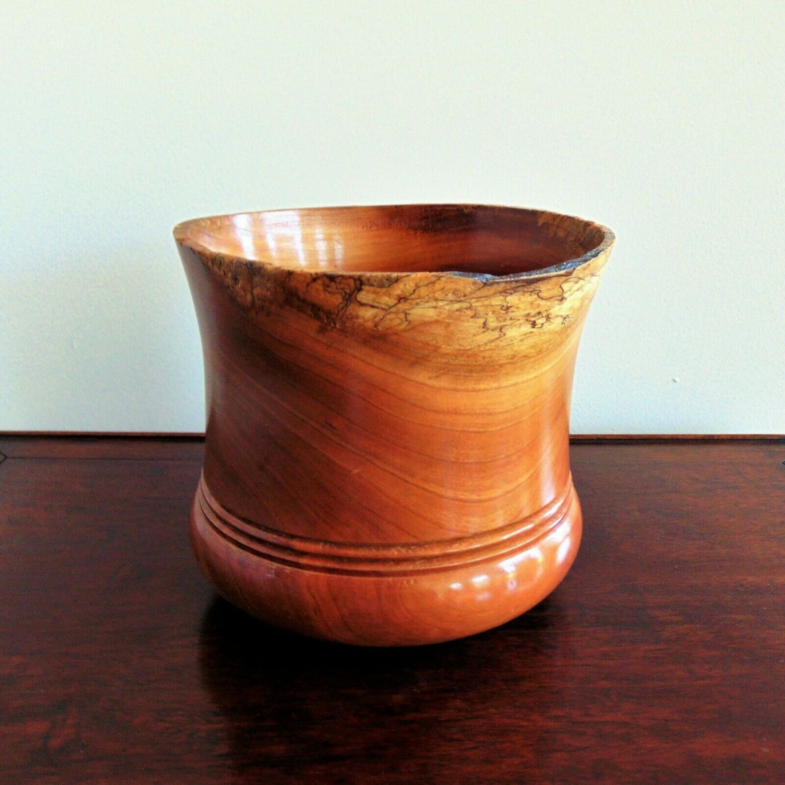 Modernist Vase or Bowl from Highly Figured Cherry Heartwood Signed & Dated 2003