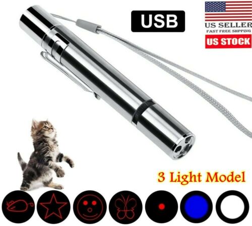 USB LASER POINTER RECHARGEABLE PEN 7 in 1 Cat Pet Training Toy Red UV Flashlight